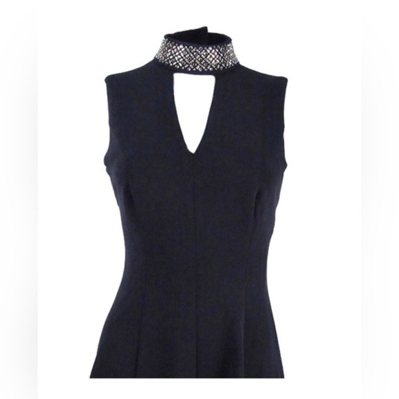 Calvin Klein Black Gold Metallic Embellished Mock Neck Fit & Flare Dress size 12 - Picture 2 of 8